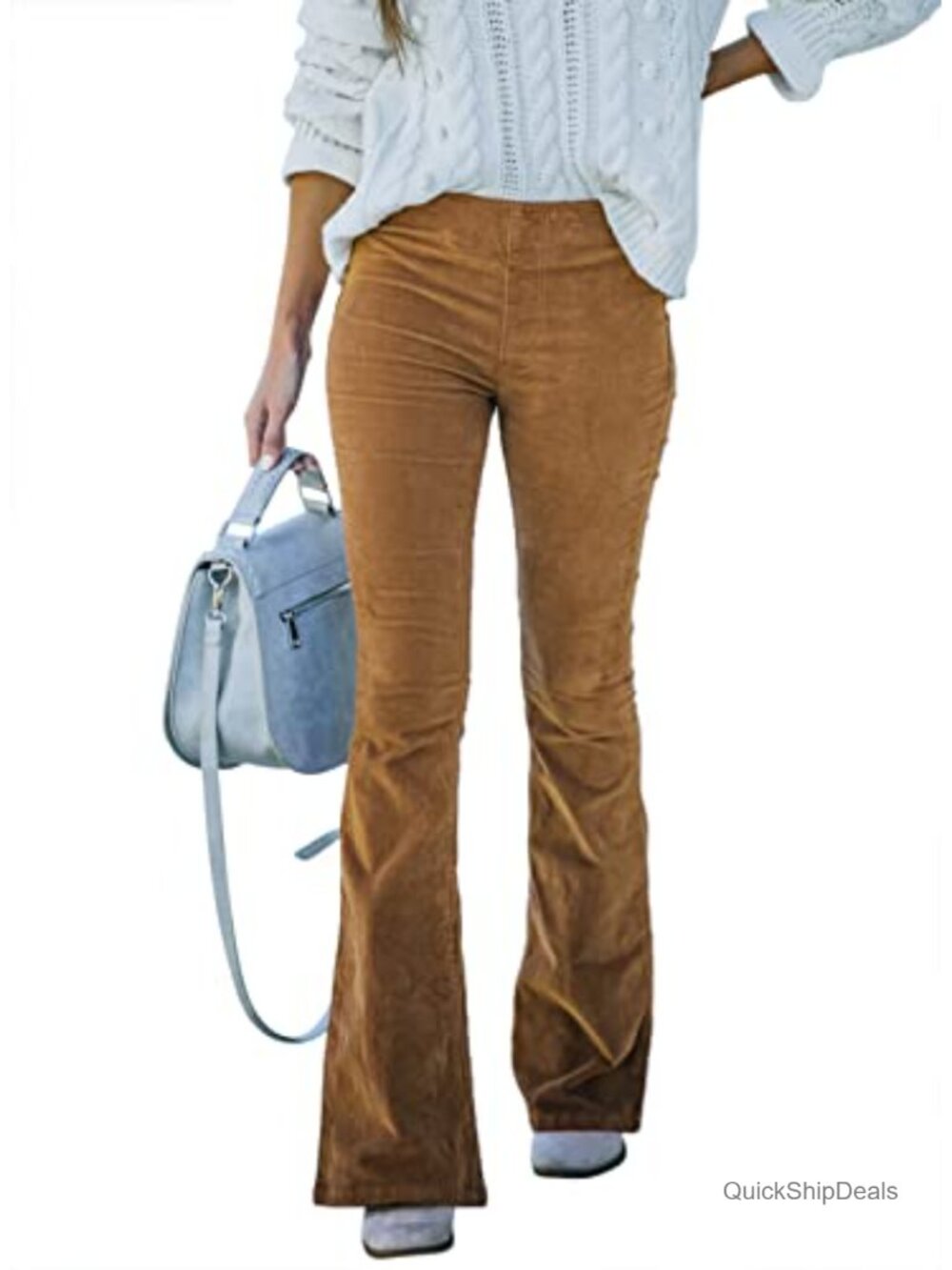 Sidefeel Corduroy Flare Pants Elastic Waist Trousers Bell Bottom
